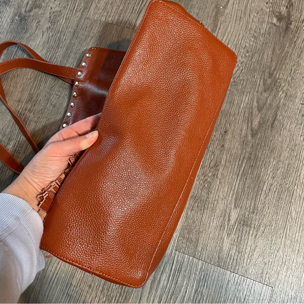 LAGGO Remy Cognac Tan Leather Studded Tassel Tote Bag - Picture 5 of 15